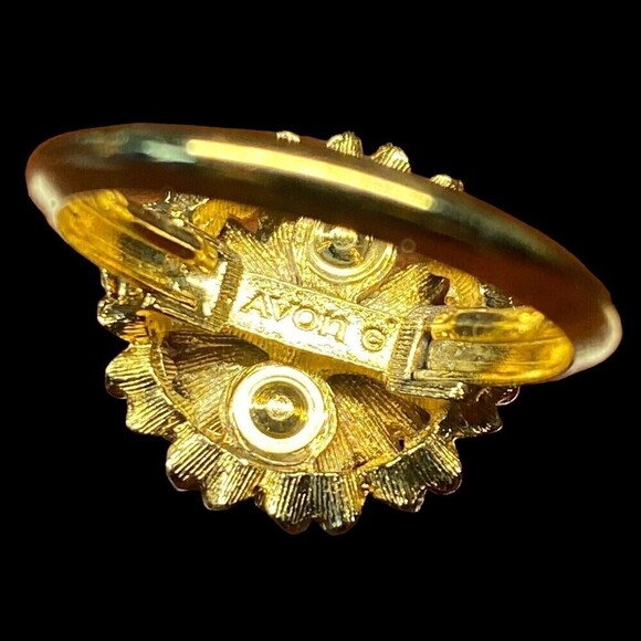 Vtg 1974 Avon Ring Sunflower Faux Brown Topaz Goldtone Sun Flower w Box Medium - Picture 3 of 8